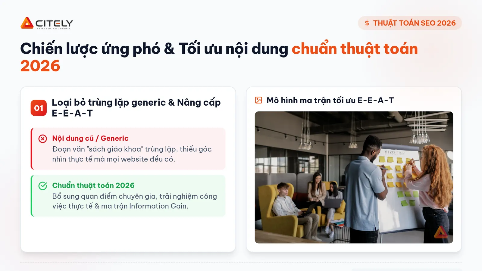 Sơ đồ quy trình 4 bước tối ưu nội dung thích ứng thuật toán SEO 2026